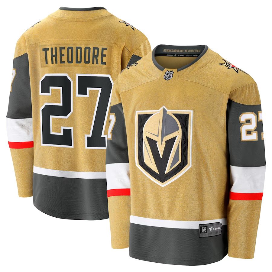 Men Vegas Golden Knights 27 Shea Theodore Fanatics Branded Gold Home Breakaway NHL Jersey
